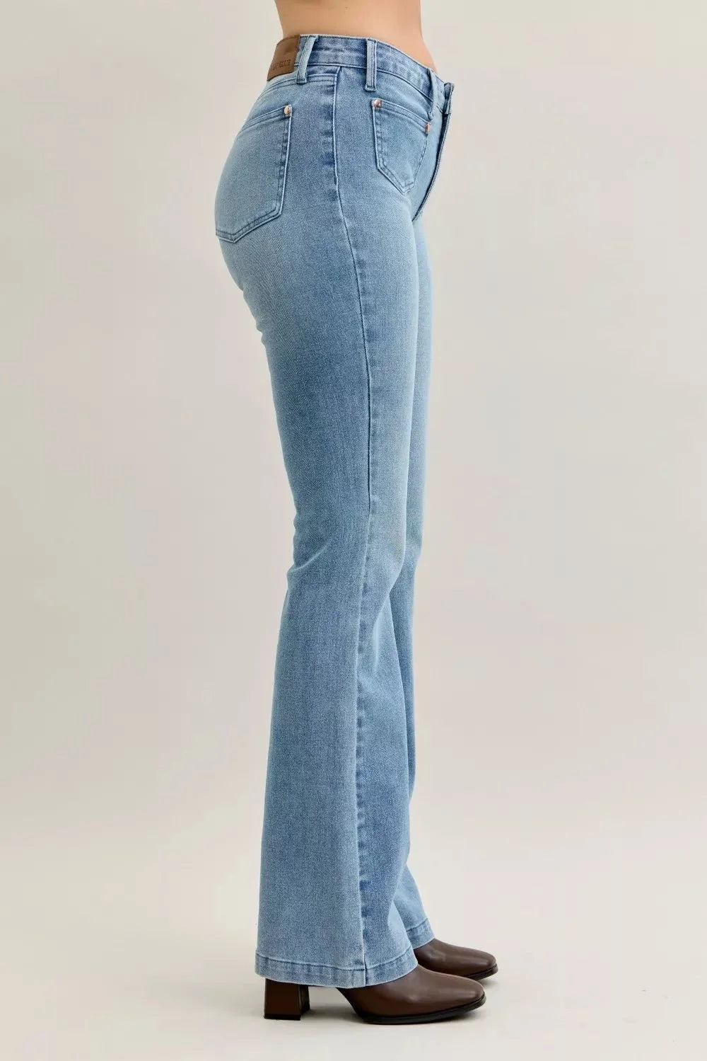 Judy Blue Full Size Mid Rise Bootcut Jeans with Contrast Wash & Front Patch Pockets Plus Size-3
