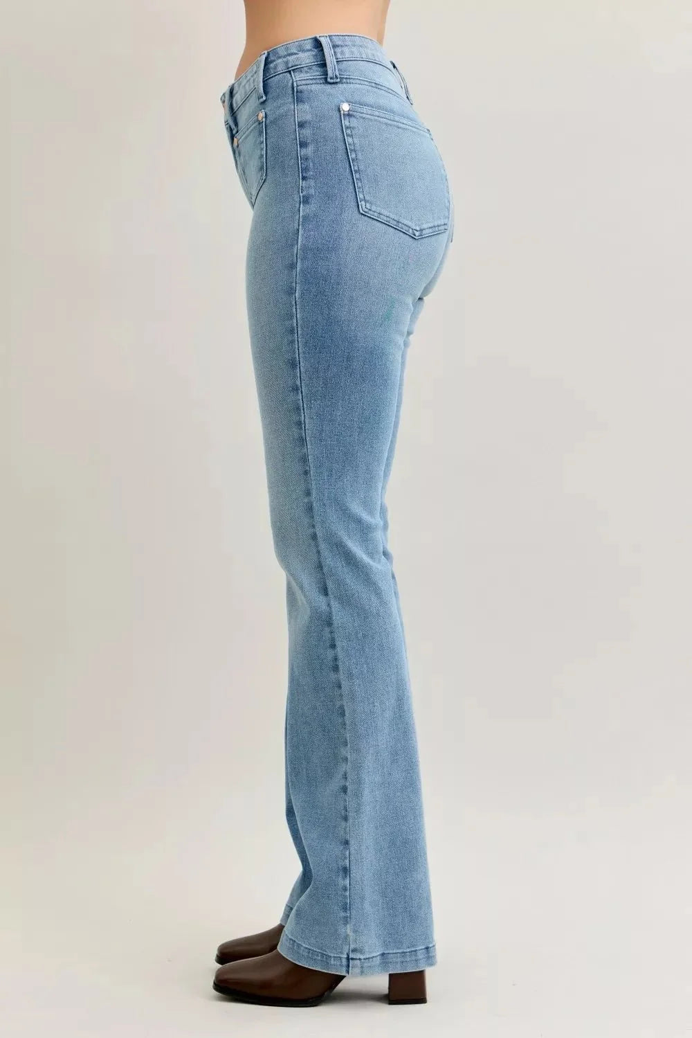 Judy Blue Full Size Mid Rise Bootcut Jeans with Contrast Wash & Front Patch Pockets Plus Size-4
