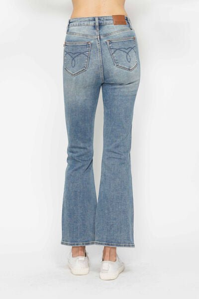 Judy Blue Full Size Tummy Control Back Embroidered Pocketed Bootcut Jeans Plus Size.-2