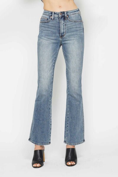 Judy Blue Full Size Tummy Control Back Embroidered Pocketed Bootcut Jeans Plus Size.-5