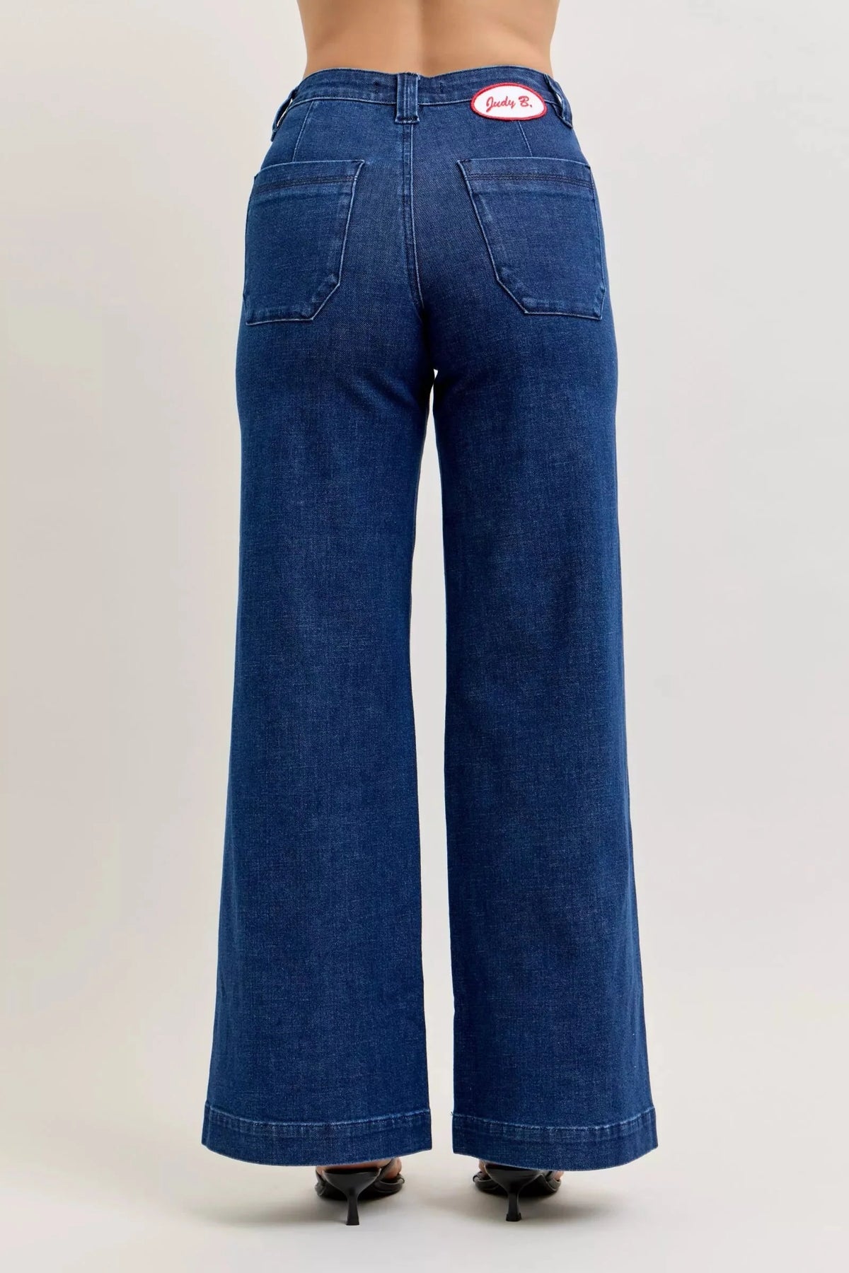 Judy Blue High-Waisted Retro Wide Jeans with Patch Pkts & Twisted Seams-3