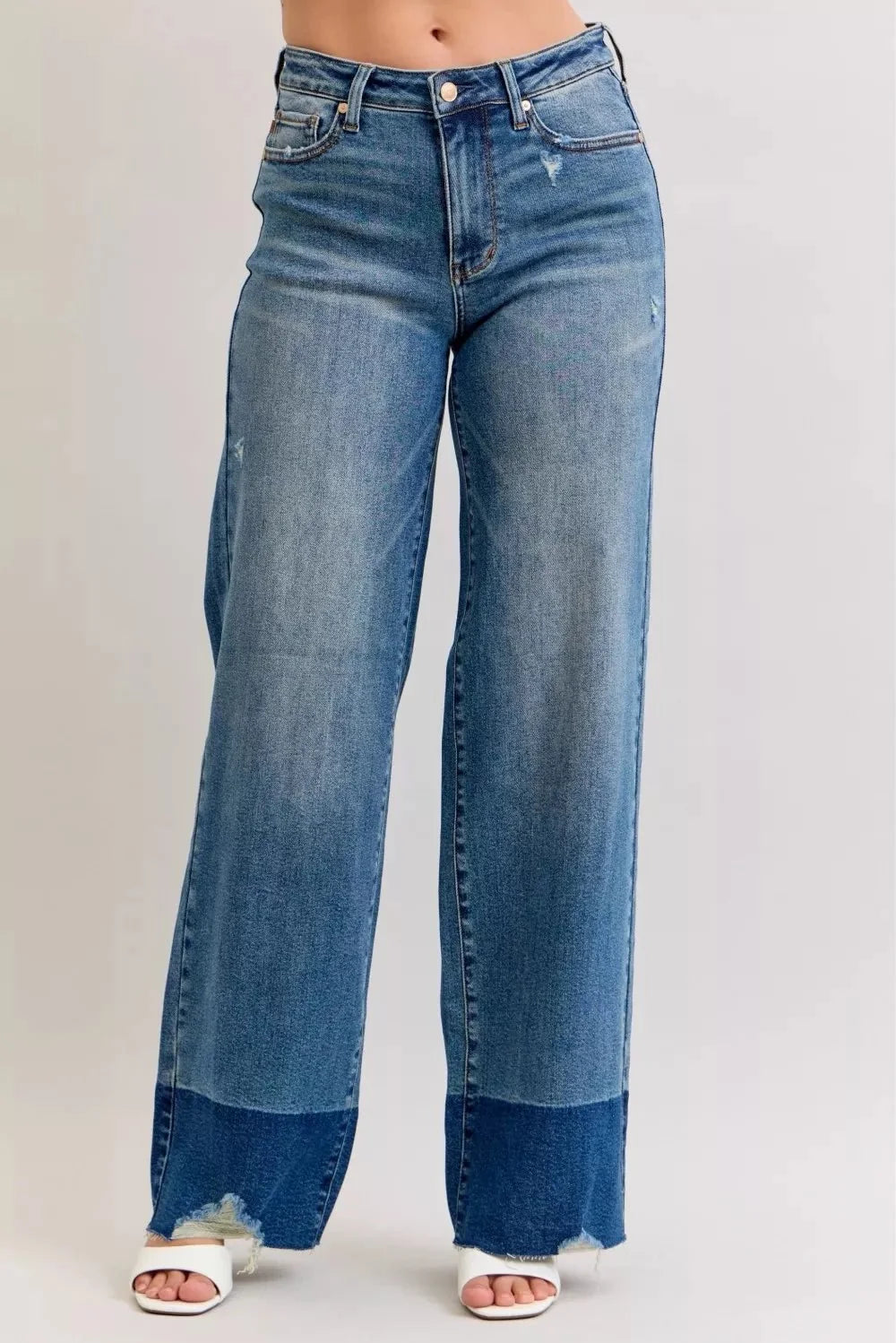 Judy Blue Raw Hem High Waist Column Straight Jeans-0