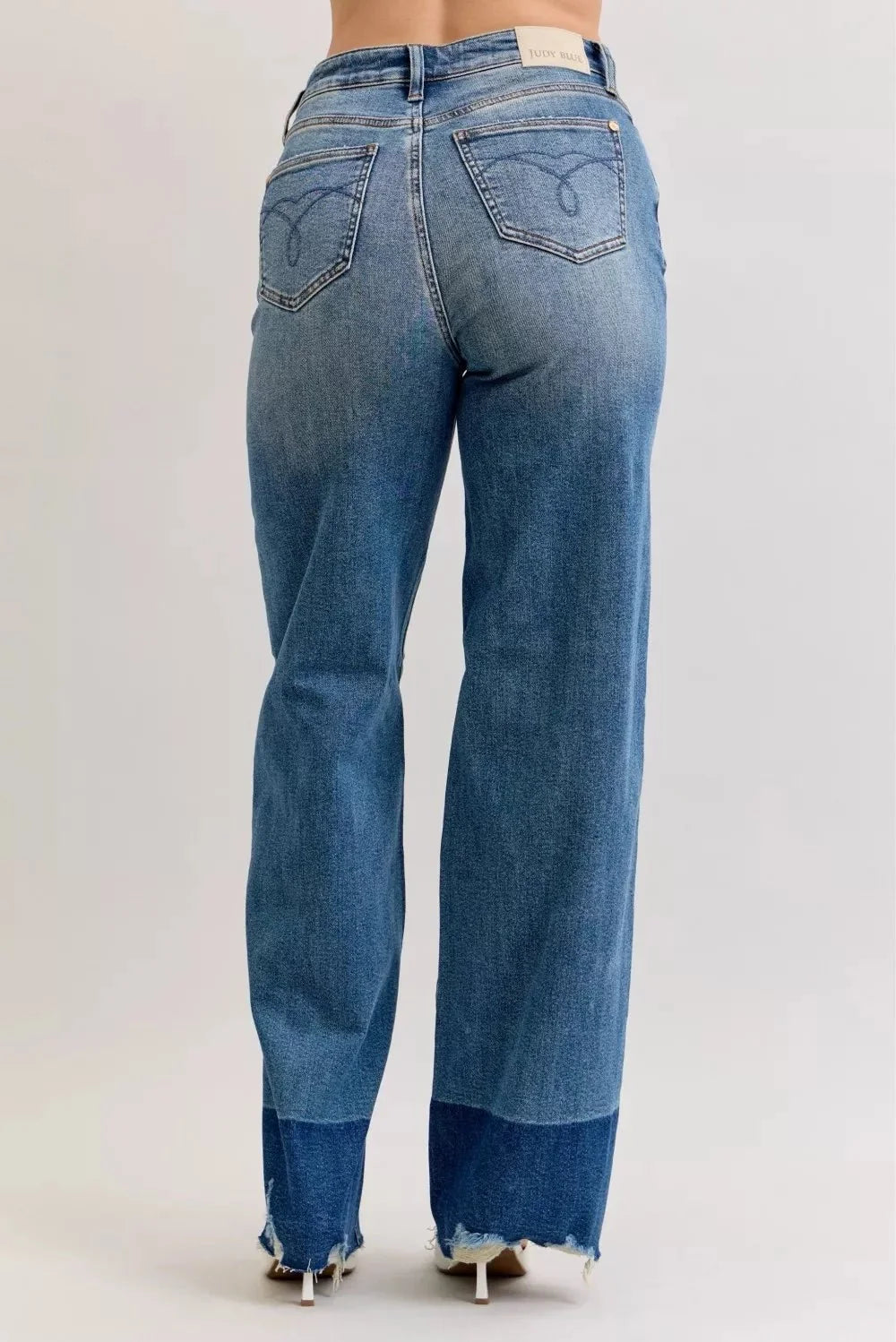 Judy Blue Raw Hem High Waist Column Straight Jeans-4