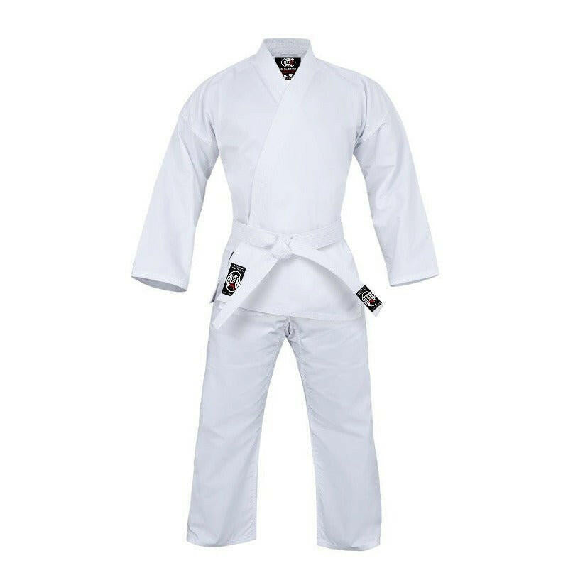 White lightweight 8oz Karate Gi martial arts uniform with included traditional belt for kids and adults — view 3