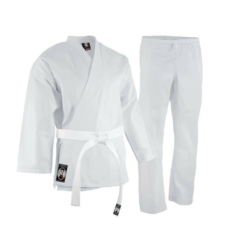 White lightweight 8oz Karate Gi martial arts uniform with included traditional belt for kids and adults