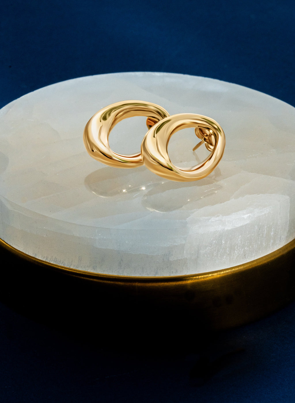 Kate abstract oval drop earrings with a smooth gold finish and fluid geometric sculptural design. — view 3