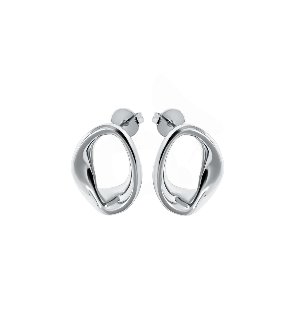 Kate abstract oval drop earrings with a smooth gold finish and fluid geometric sculptural design. — view 5