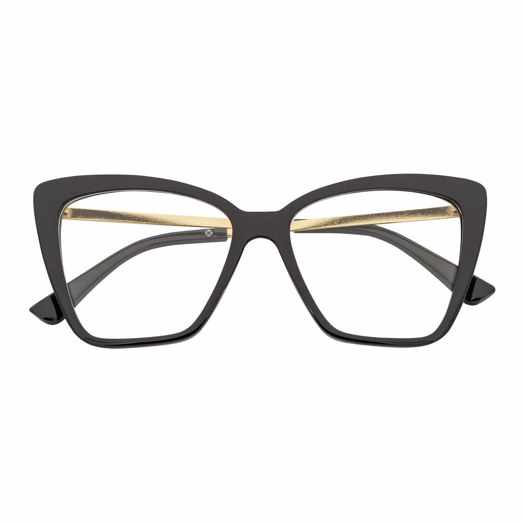 KATE - Oversize Womens Cat Eye Glasses Black Clear Lens-0