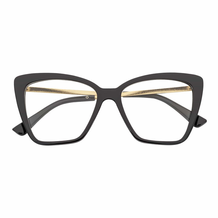 KATE - Oversize Womens Cat Eye Glasses Black Clear Lens