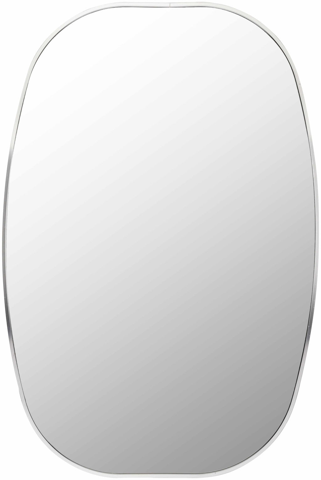 Round contemporary wall mirror with a metallic silver-gray aluminum frame on a blank wall — view 3