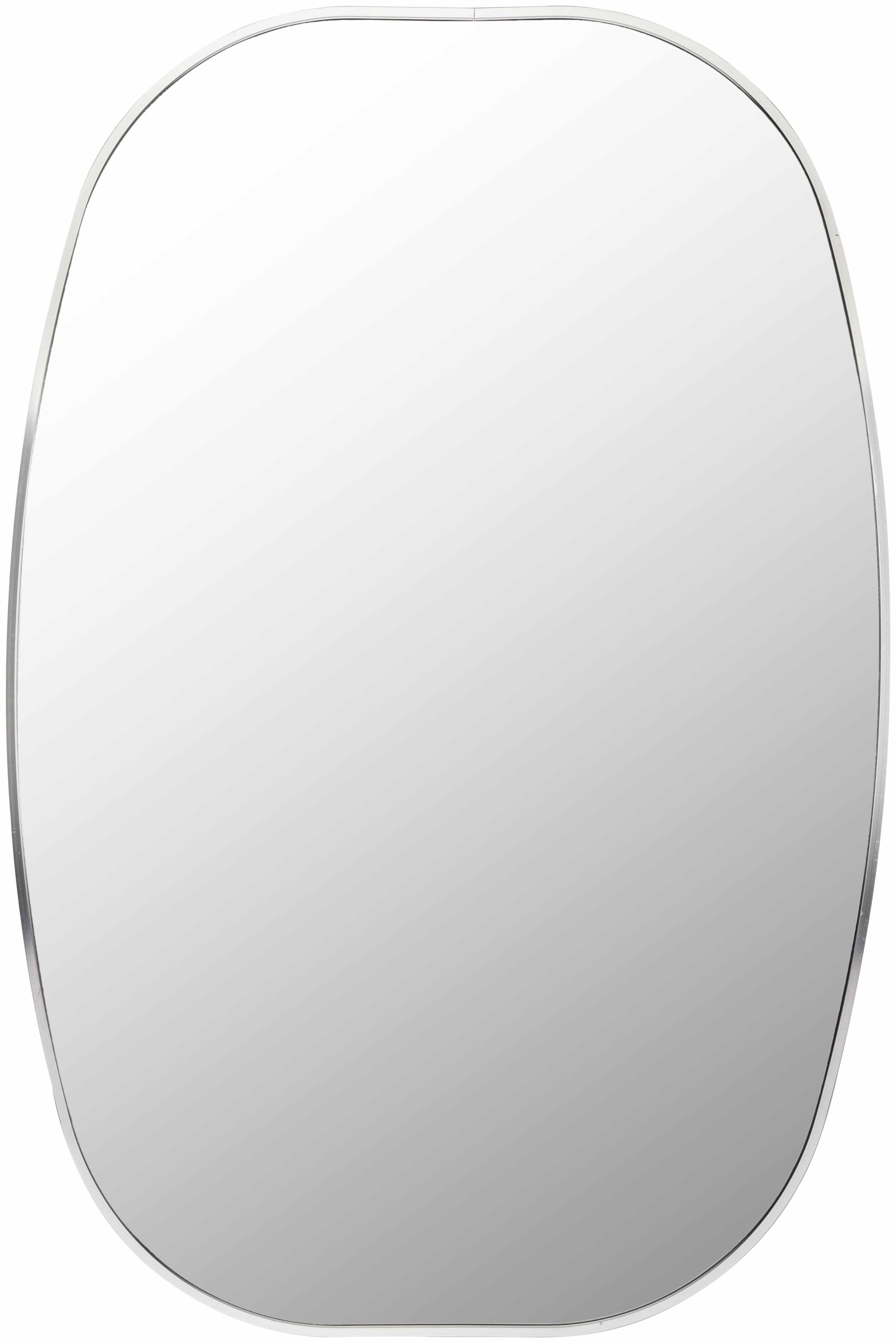Round contemporary wall mirror with a metallic silver-gray aluminum frame on a blank wall — view 3