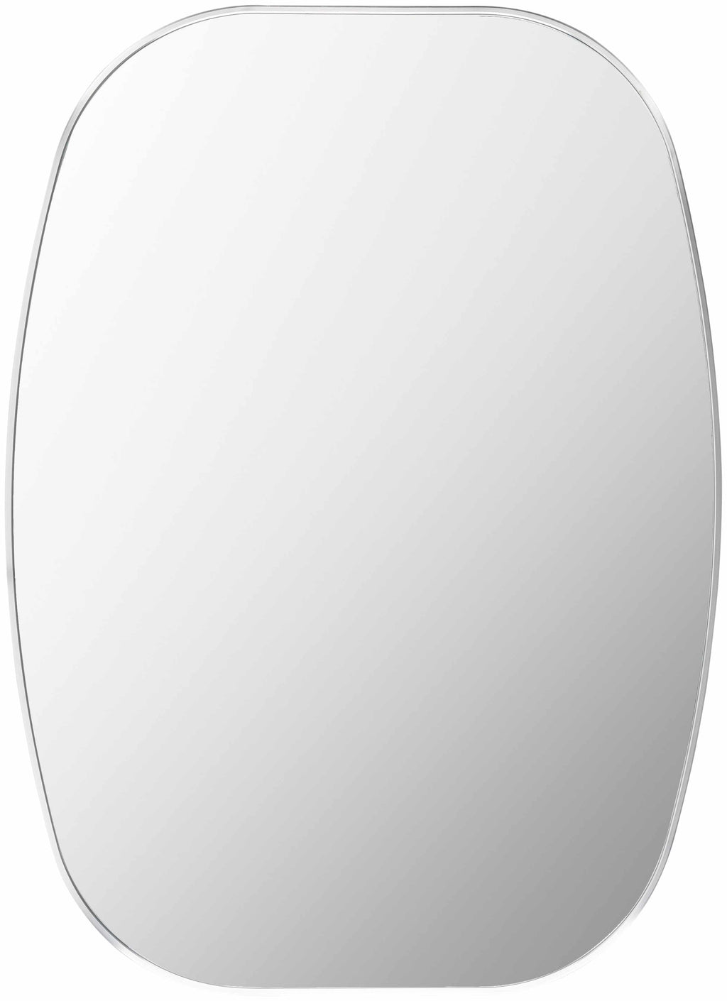 Round contemporary wall mirror with a metallic silver-gray aluminum frame on a blank wall — view 2