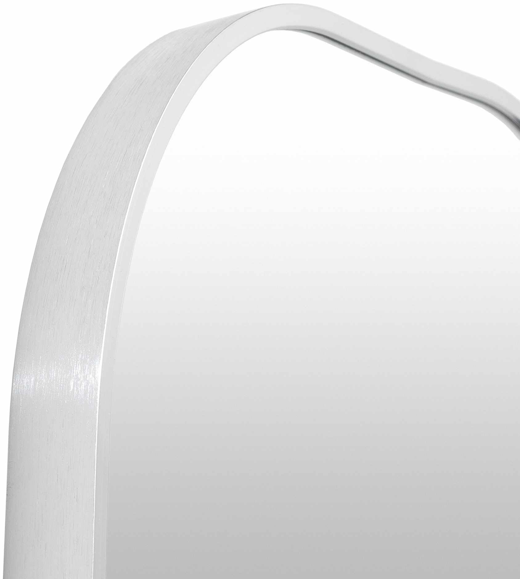 Round contemporary wall mirror with a metallic silver-gray aluminum frame on a blank wall — view 5