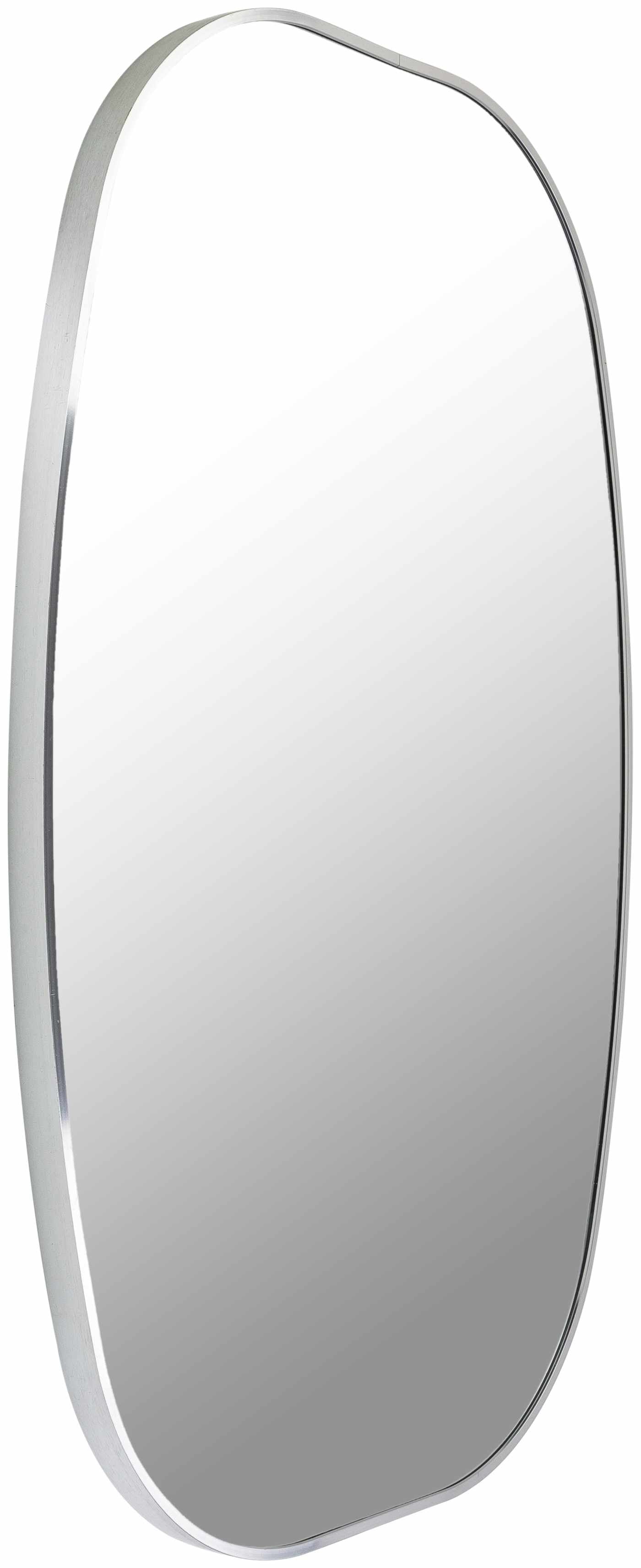 Round contemporary wall mirror with a metallic silver-gray aluminum frame on a blank wall — view 4