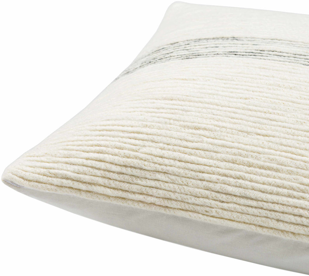 Woven wool and cotton contemporary throw pillow cover featuring ivory, black, and charcoal patterns — view 3