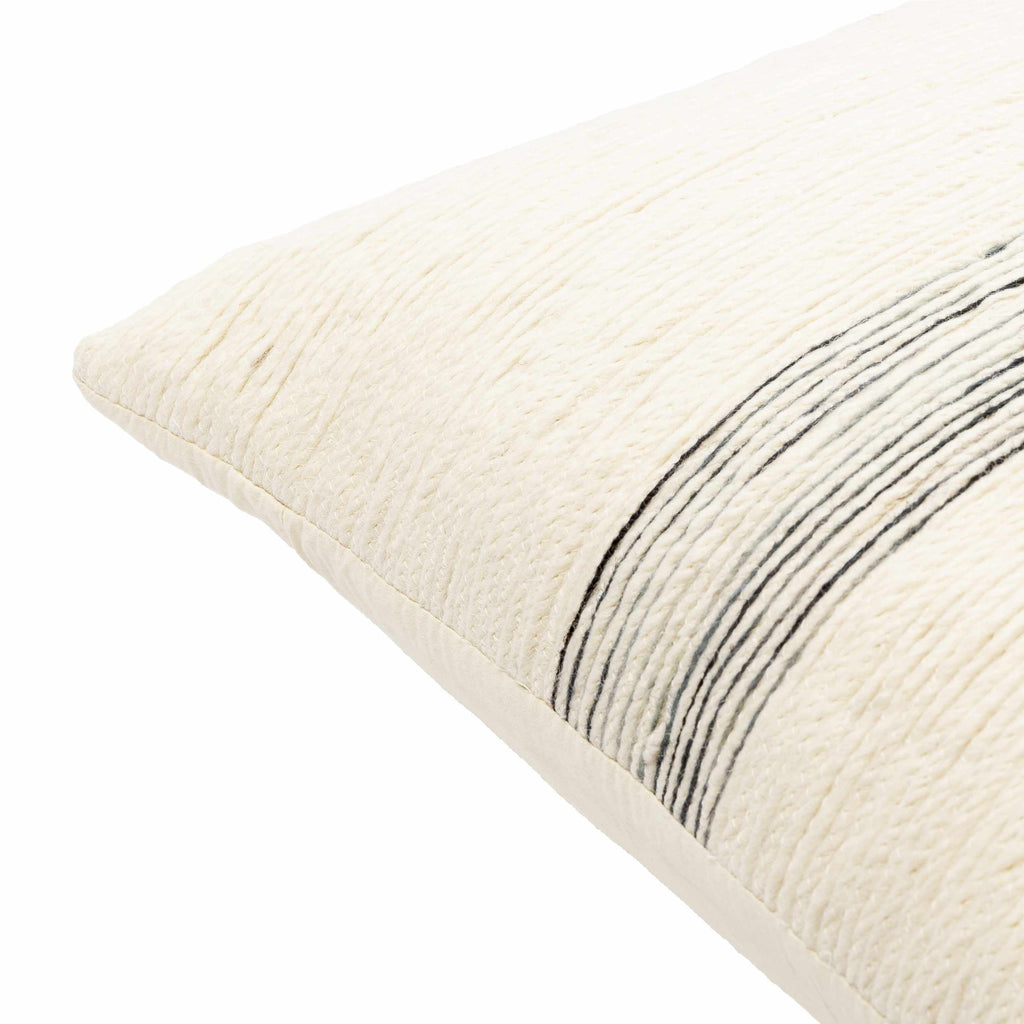 Woven wool and cotton contemporary throw pillow cover featuring ivory, black, and charcoal patterns — view 5