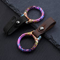 Luxury titanium keychain with magnetic rotary buckle and top grain leather strap for car keys