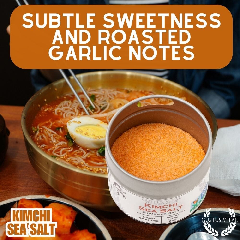 Kimchi sea salt in a round magnetic spice tin with flavorful red gourmet seasoning powder — view 5