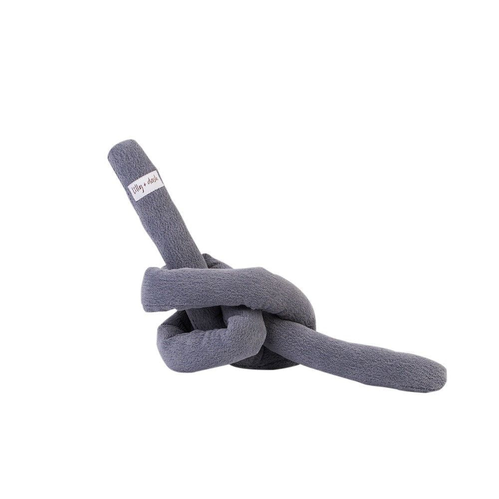 Soft polyester boucle knot dog toy in a neutral shade with hidden squeakers for interactive play — view 5