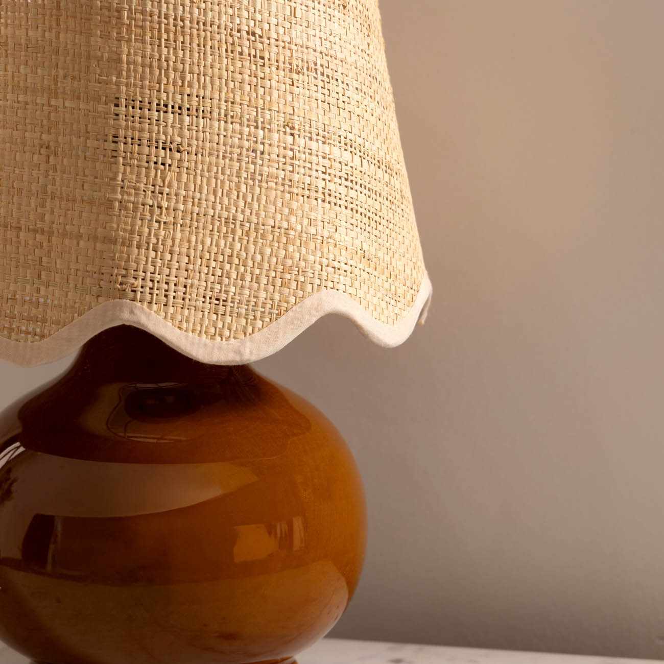Wokila tan solid ceramic table lamp with a beige cotton shade and translucent base details — view 5