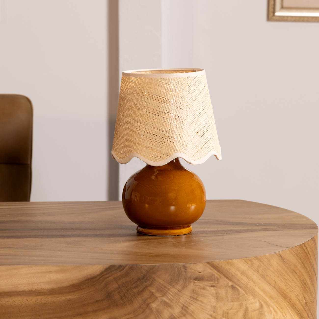 Wokila tan solid ceramic table lamp with a beige cotton shade and translucent base details — view 4
