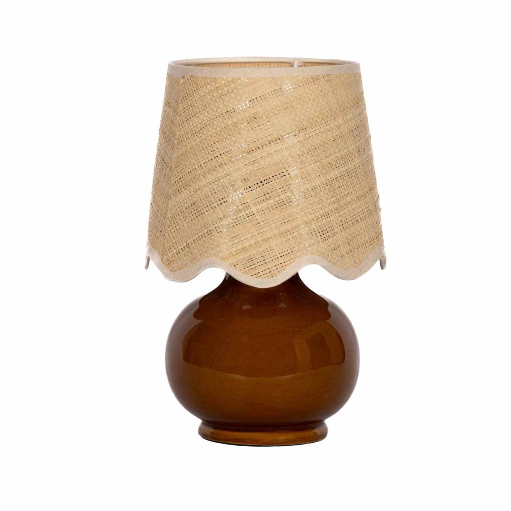 Wokila tan solid ceramic table lamp with a beige cotton shade and translucent base details — view 2