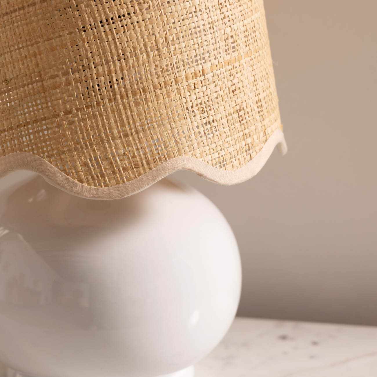 Logale white solid ceramic table lamp with beige cotton lampshade and a rocker switch — view 5