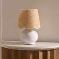 Logale white solid ceramic table lamp with beige cotton lampshade and a rocker switch