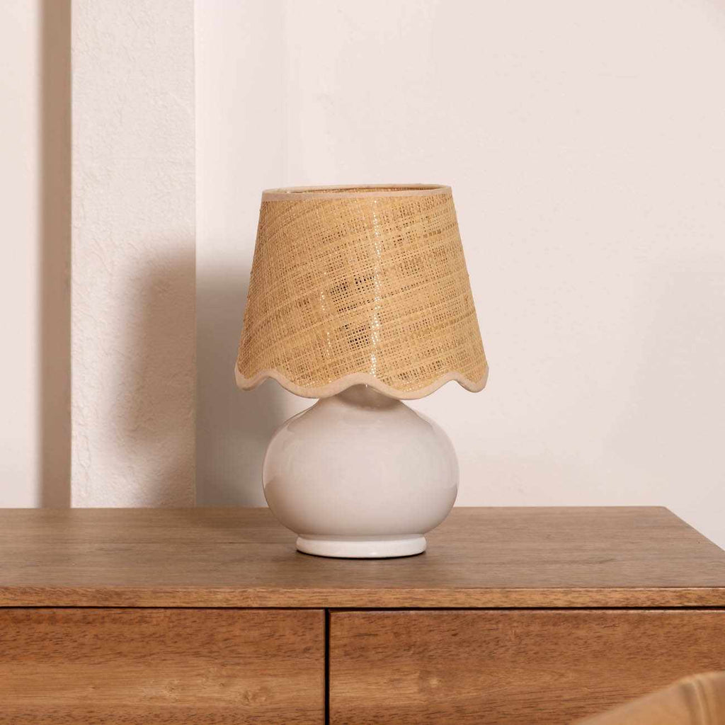 Logale white solid ceramic table lamp with beige cotton lampshade and a rocker switch — view 4