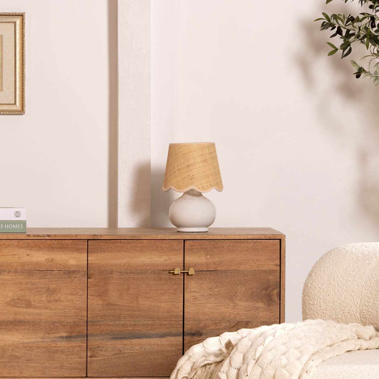 Logale white solid ceramic table lamp with beige cotton lampshade and a rocker switch — view 3