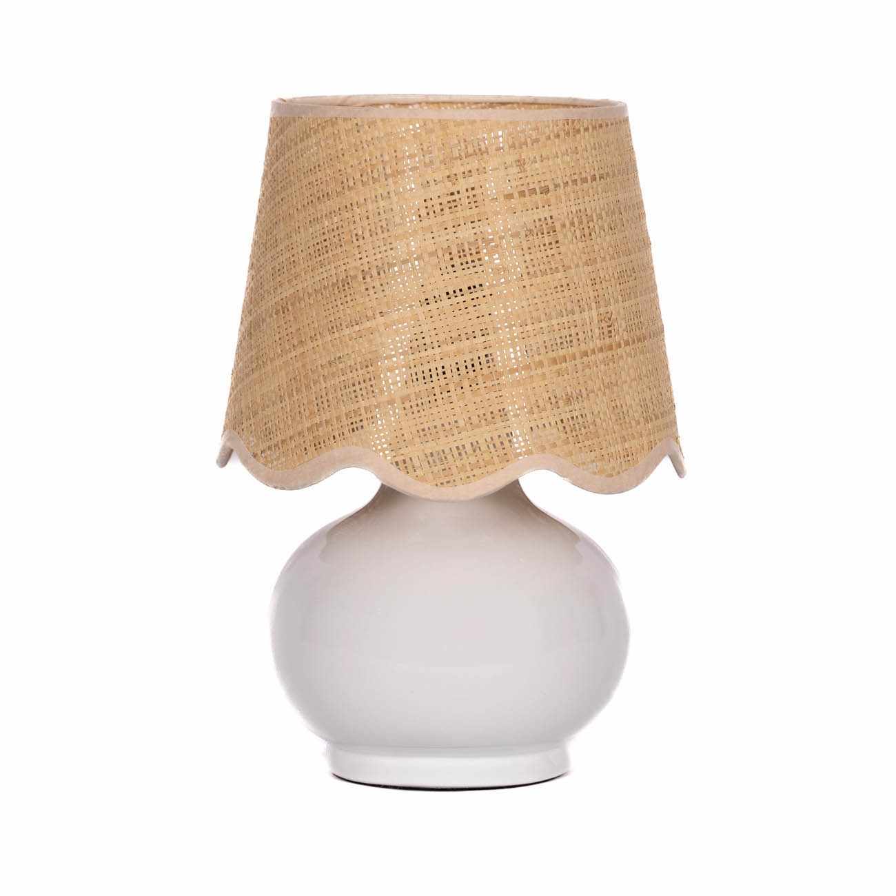 Logale white solid ceramic table lamp with beige cotton lampshade and a rocker switch — view 2