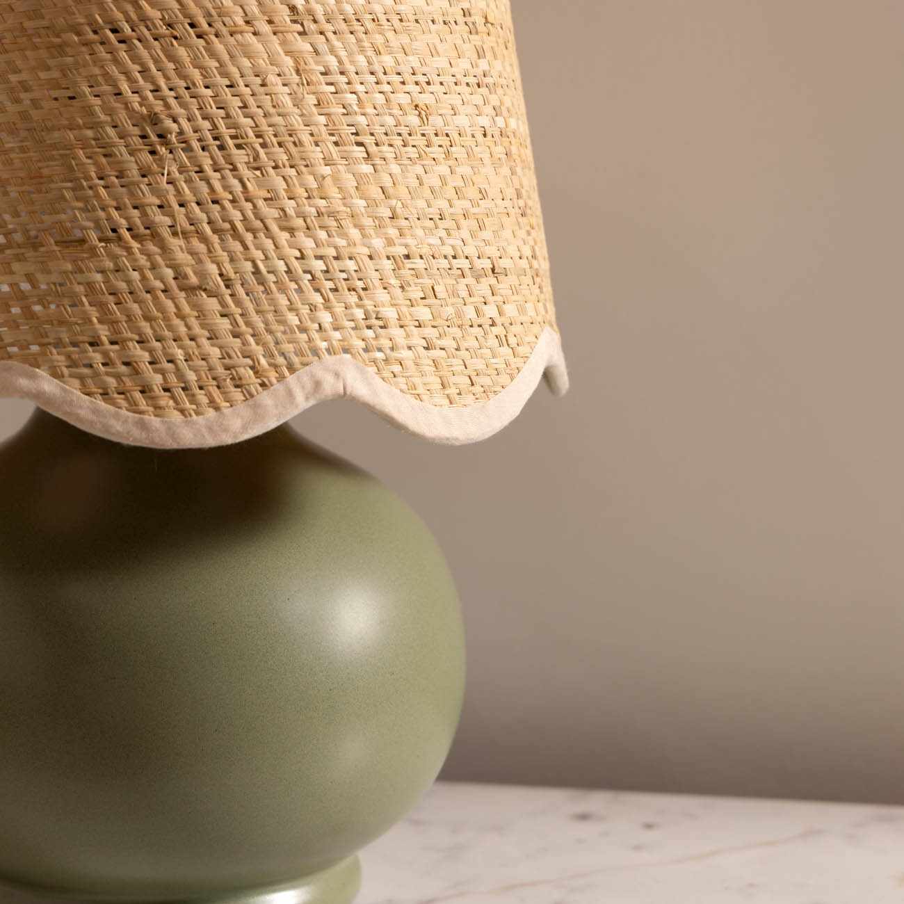 Green solid ceramic table lamp with a beige cotton shade for beautiful home accent lighting — view 4