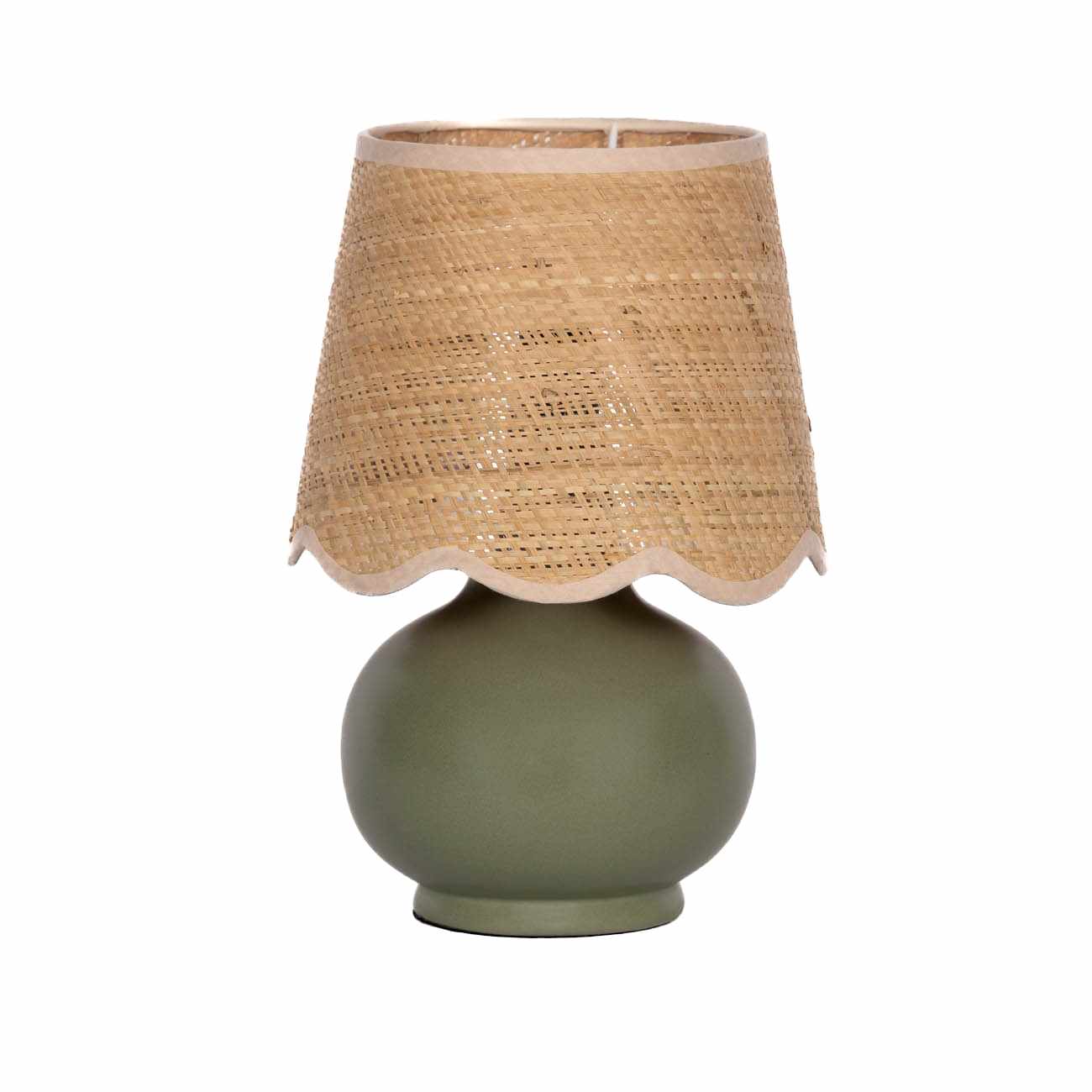 Green solid ceramic table lamp with a beige cotton shade for beautiful home accent lighting — view 2