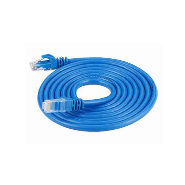 Blue 10 meter Cat6 UTP Ethernet cable coiled with standard RJ45 connectors on both ends