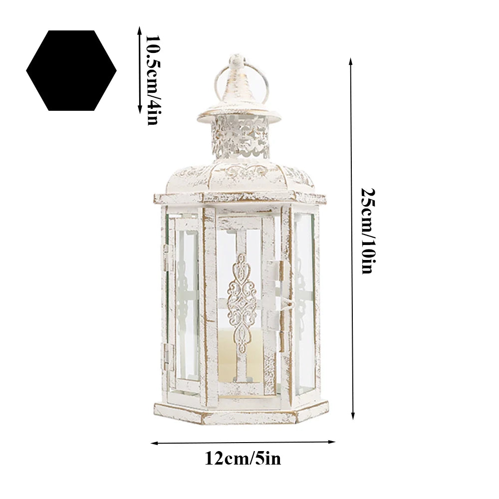 10 inch vintage style hanging metal candle lantern with clear tempered glass panes — view 4