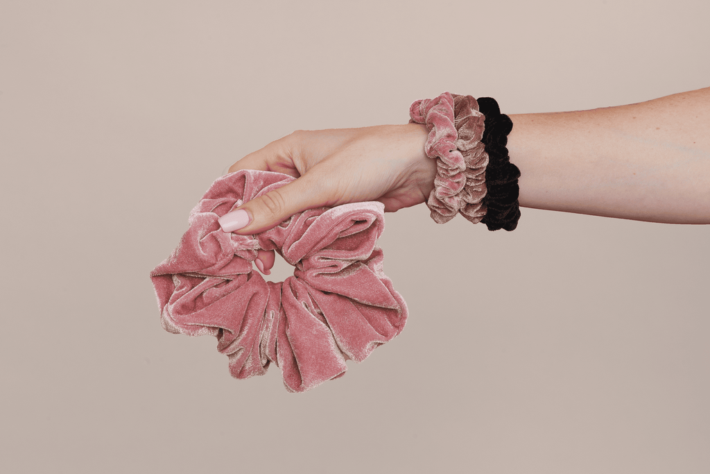Frenchies Cotton Velvet Large Pink Scrunchie-4