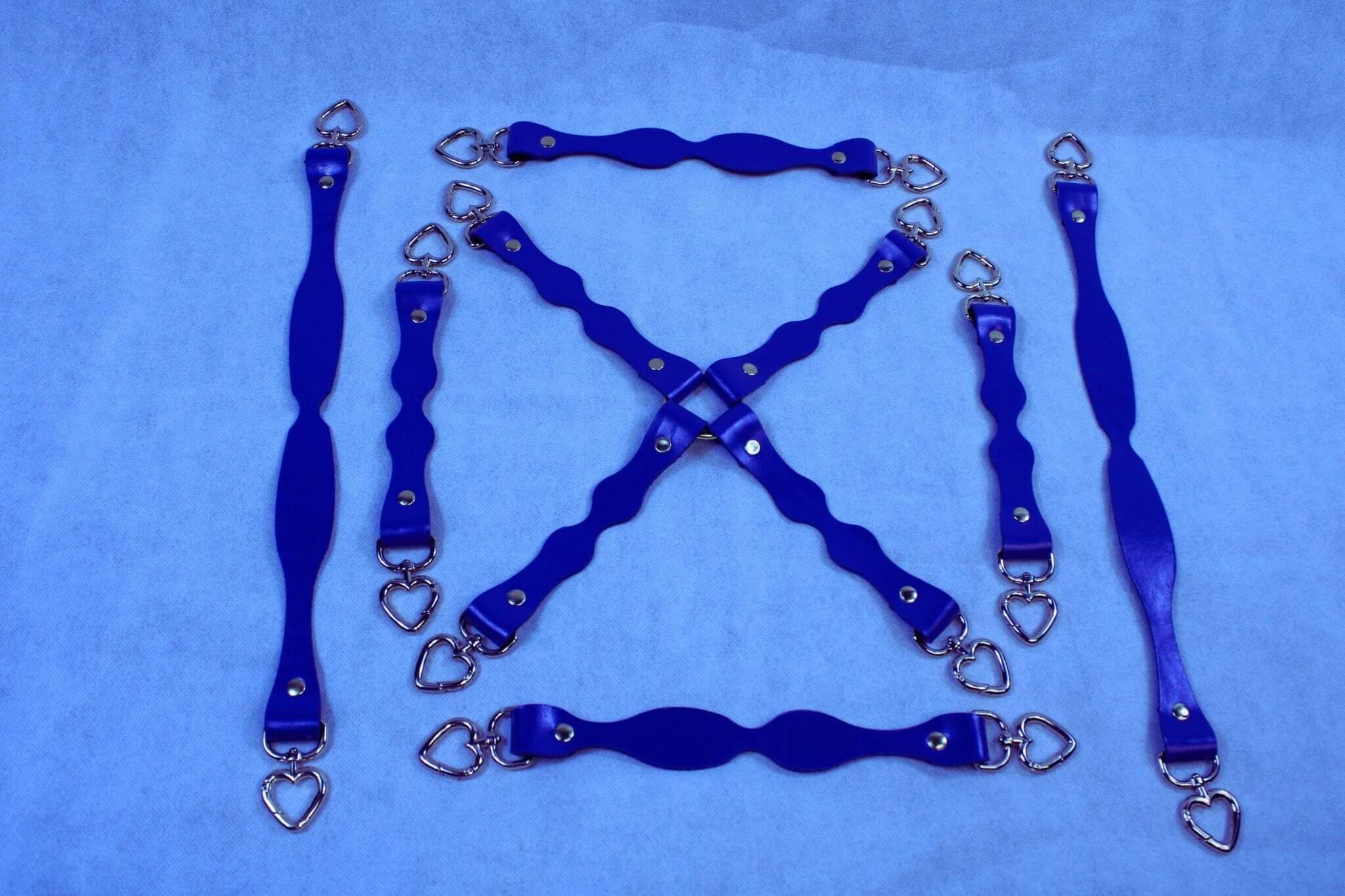 Handmade leather BDSM connector strap with heavy duty metal D-ring and secure swivel clip hardware — view 2