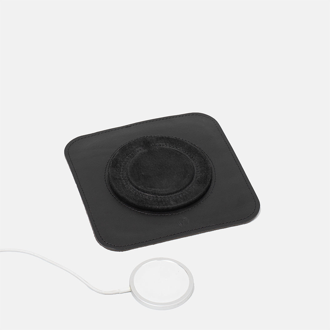 Minimalist Italian leather MagSafe charging rest station pad for smartphone organization — view 5
