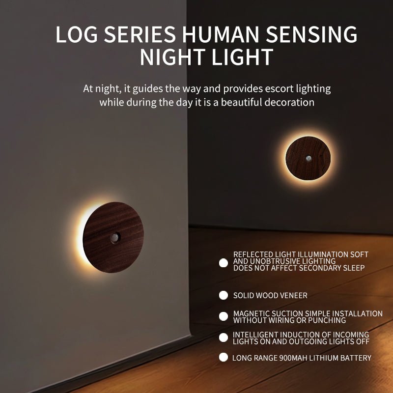Rechargeable motion sensor night light mounted on a wall casting a warm ambient glow — view 3