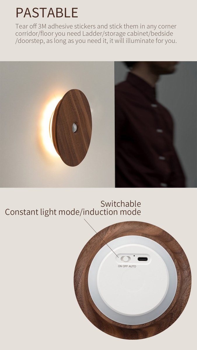 Rechargeable motion sensor night light mounted on a wall casting a warm ambient glow — view 4