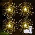 Warm white firework string lights arranged in a glowing starburst shape with flexible copper wire branches