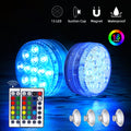Submersible LED light with color-changing LEDs, remote control, and suction cups for pool and aquarium