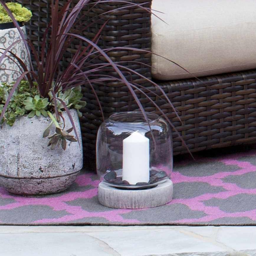 Cantanhede ceramic outdoor candle holder in white and camel traditional farmhouse style. — view 2