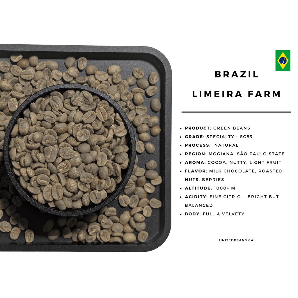 Brazil Limeira green coffee beans, unroasted 100% Arabica specialty coffee for home roasting.