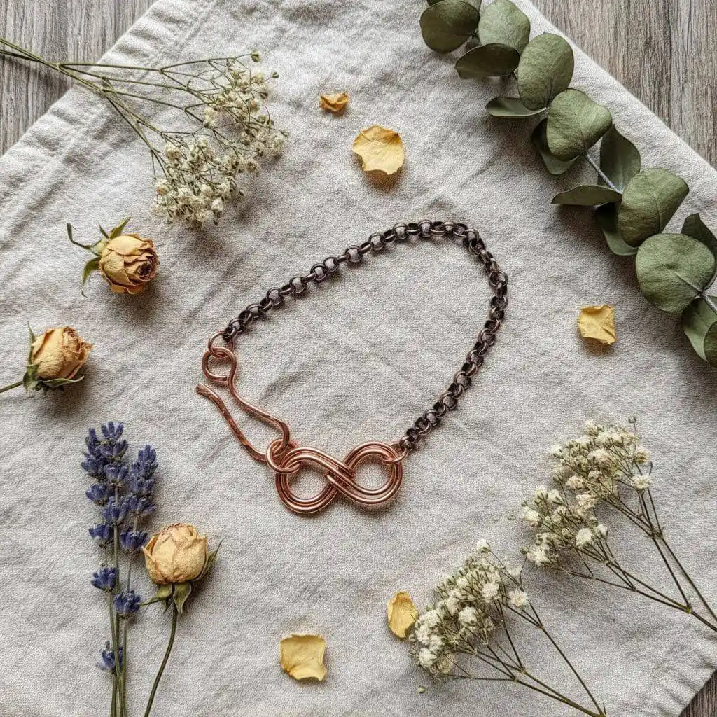 Wire Sculpted Copper Double Infinity Chain Bracelet-2