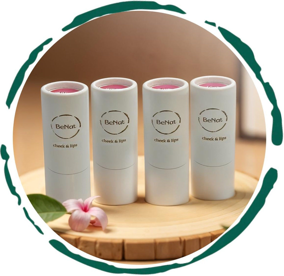 Natural lip and cheek bloom tinted balm applicator tube showcasing vibrant color for everyday makeup