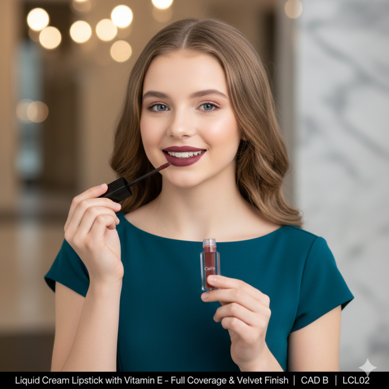 Cherry wine liquid cream lipstick in recyclable tube packaging showcasing a flawless velvety matte finish. — view 2