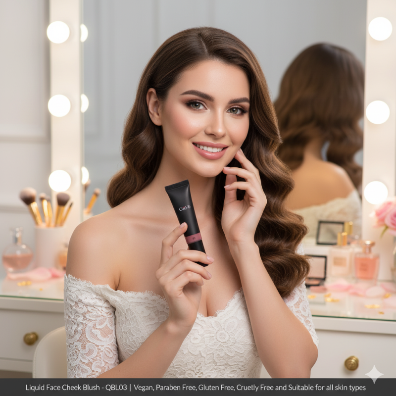 Liquid face cheek blush tube in shade Pinch showcasing a dewy natural pink tint