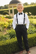 Wyatt kids barn wedding 4-piece set with white shirt, sand suspenders, bow tie, and trousers — view 3
