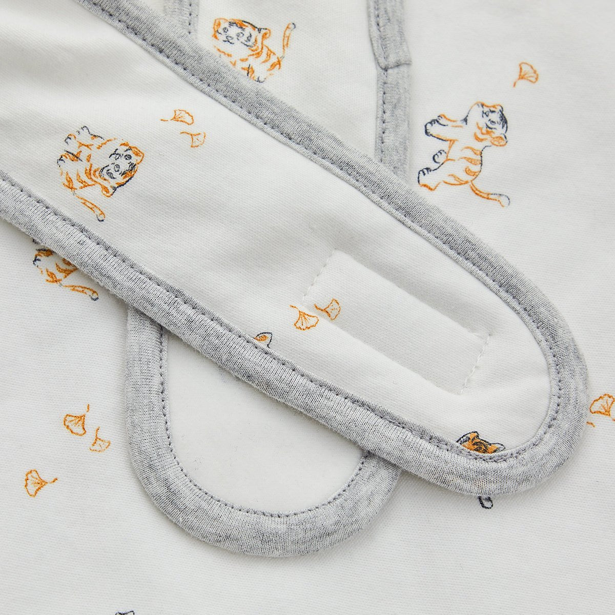 White cotton hooded baby swaddle wrap with delicate tiger embroidery and extra warm padding — view 5